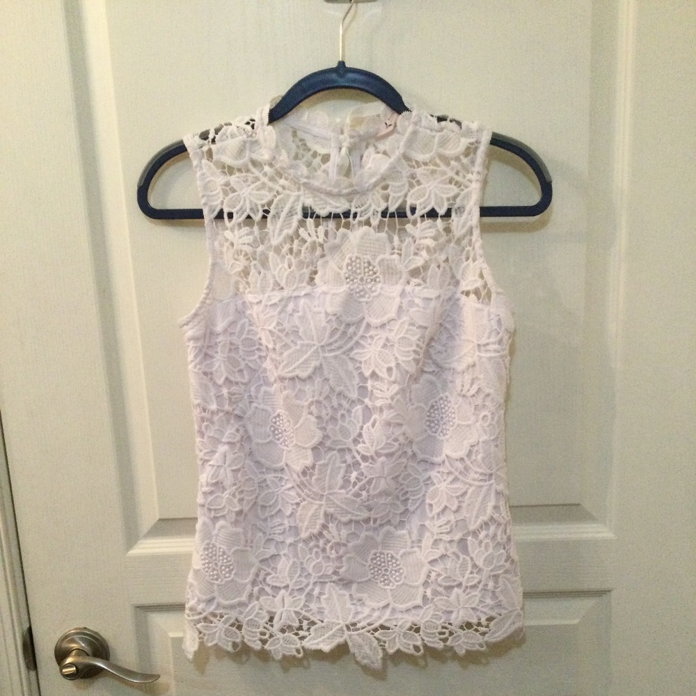 White Lace Yoke Sleeveless Top by Nanette Lepore